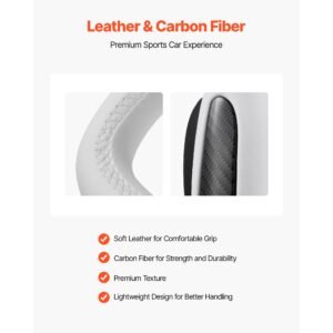 steering wheel for 2016 2023 tesla model 3, carbon fiber steering wheel d shaped flat bottom with heating function, leather grip with non slip texture, accessories replacement for model 3, white