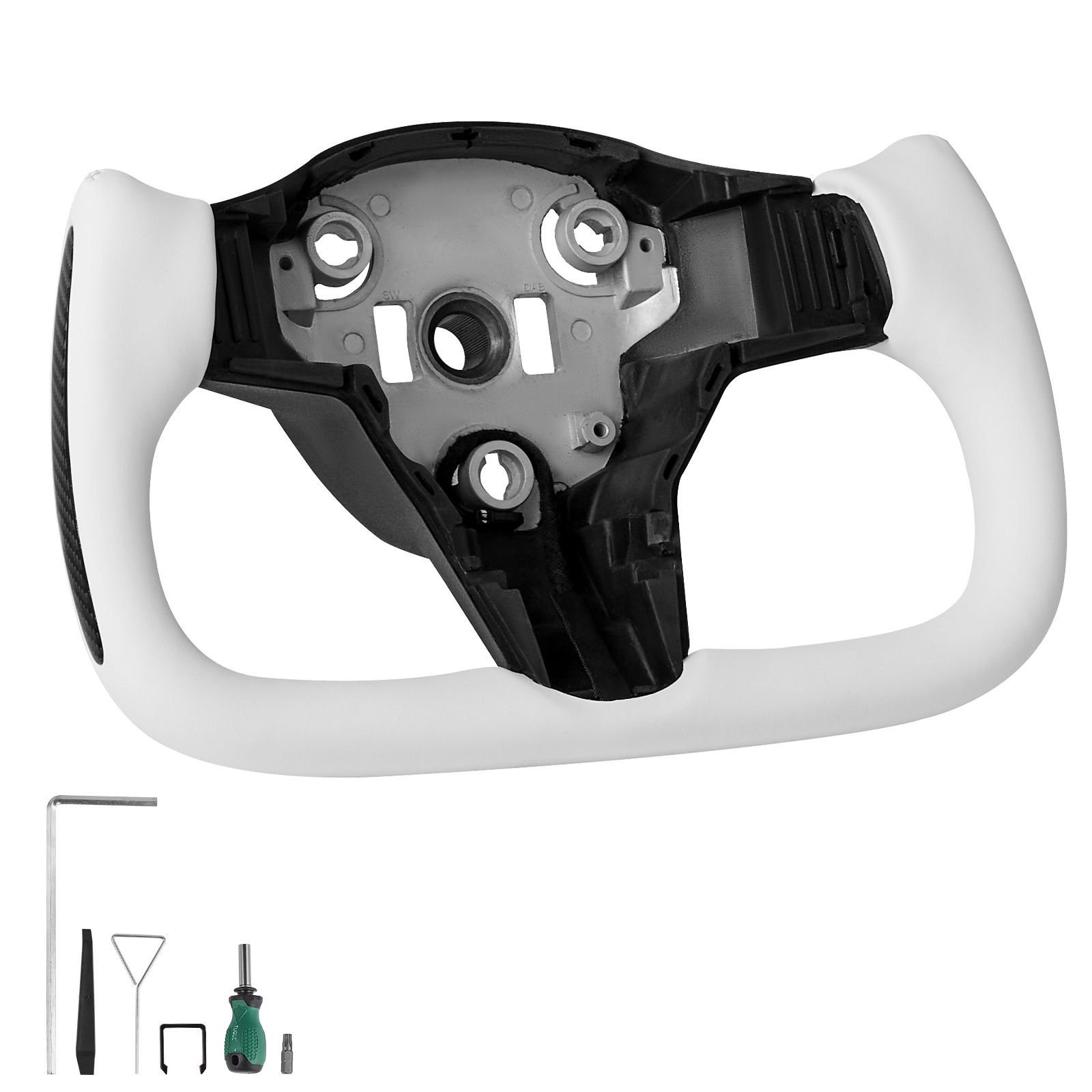 steering wheel for 2016 2023 tesla model 3, carbon fiber steering wheel d shaped flat bottom with heating function, leather grip with non slip texture, accessories replacement for model 3, white