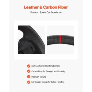steering wheel for 2021 2024 ford f150, carbon fiber steering wheel d shaped flat bottom, leather grip with non slip texture & precise stitching, accessories replacement for ford f150, black