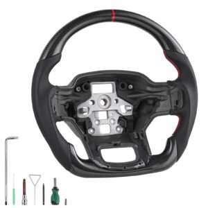 Steering Wheel for 2021-2024 Ford F150, Carbon Fiber Steering Wheel D-Shaped Flat-Bottom, Leather Grip with Non-Slip Texture & Precise Stitching, Accessories Replacement for Ford F150, Black