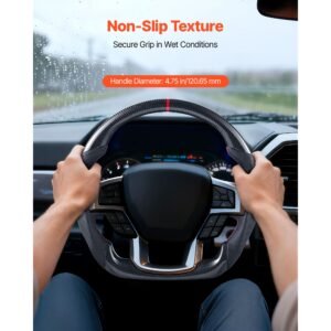 steering wheel for 2021 2024 ford f150, carbon fiber steering wheel d shaped flat bottom, leather grip with non slip texture & precise stitching, accessories replacement for ford f150, black