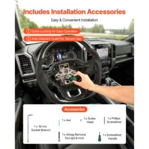 steering wheel for 2021 2024 ford f150, carbon fiber steering wheel d shaped flat bottom, leather grip with non slip texture & precise stitching, accessories replacement for ford f150, black