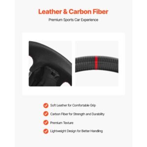 steering wheel for 2021 2024 ford f150, carbon fiber steering wheel d shaped flat bottom with heating function, leather grip with non slip texture, accessories replacement for ford f150, black