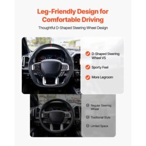 steering wheel for 2021 2024 ford f150, carbon fiber steering wheel d shaped flat bottom with heating function, leather grip with non slip texture, accessories replacement for ford f150, black