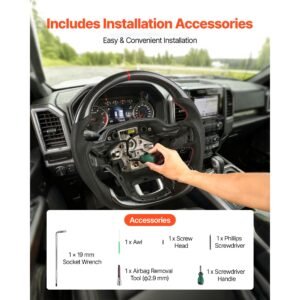 steering wheel for 2021 2024 ford f150, carbon fiber steering wheel d shaped flat bottom with heating function, leather grip with non slip texture, accessories replacement for ford f150, black