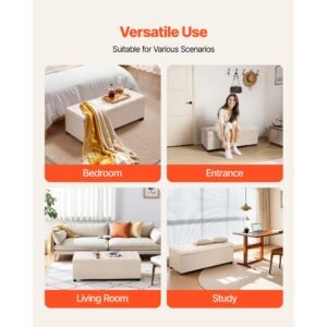 storage ottoman bench, button tufted end of bed bench with side bags, flip up upholstered storage chest with metal frame, linen bed ottoman for living room, bedroom, entryway, office, beige