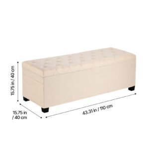 storage ottoman bench, button tufted end of bed bench with side bags, flip up upholstered storage chest with metal frame, linen bed ottoman for living room, bedroom, entryway, office, beige