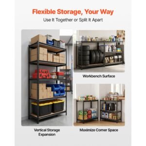 storage shelves, 5 tier adjustable, 2000 lbs capacity, heavy duty garage storage shelving unit, metal utility rack shelf, for garage warehouse basement kitchen, 36.34" w x 16.34" d x 71.38" h