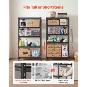 storage shelves, 5 tier adjustable, 2000 lbs capacity, heavy duty garage storage shelving unit, metal utility rack shelf, for kitchen pantry basement bathroom, 32.36" w x 16.34" d x 62.76" h