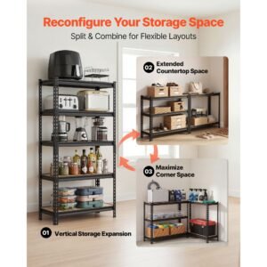 storage shelves, 5 tier adjustable, 2000 lbs capacity, heavy duty garage storage shelving unit, metal utility rack shelf, for kitchen pantry basement bathroom, 32.36" w x 16.34" d x 62.76" h