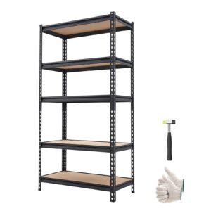 Storage Shelves, 5-Tier Adjustable, 2000 lbs Capacity, Heavy Duty Garage Storage Shelving Unit, Metal Utility Rack Shelf, for Kitchen Pantry Basement Bathroom, 32.36" W x 16.34" D x 62.76" H