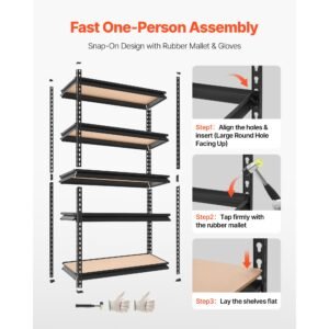 storage shelves, 5 tier adjustable, 2000 lbs capacity, heavy duty garage storage shelving unit, metal utility rack shelf, for kitchen pantry basement bathroom, 32.36" w x 16.34" d x 62.76" h