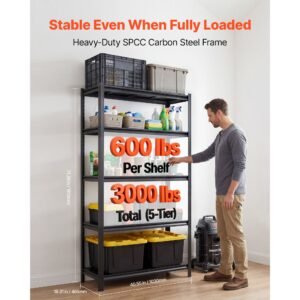 storage shelves, 5 tier adjustable, 3000 lbs capacity, heavy duty garage storage shelving unit, metal utility rack shelf, for garage warehouse basement kitchen, 40.55" w x 18.31" d x 71.38" h