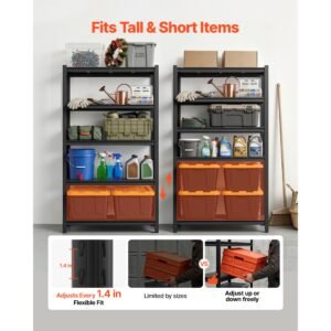 storage shelves, 5 tier adjustable, 3000 lbs capacity, heavy duty garage storage shelving unit, metal utility rack shelf, for garage warehouse basement kitchen, 40.55" w x 18.31" d x 71.38" h