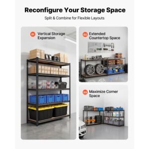 storage shelves, 5 tier adjustable, 3000 lbs capacity, heavy duty garage storage shelving unit, metal utility rack shelf, for garage workshop warehouse basement, 48.35" w x 24.37" d x 71.38" h