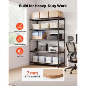 storage shelves, 5 tier adjustable, 3000 lbs capacity, heavy duty garage storage shelving unit, metal utility rack shelf, for garage workshop warehouse basement, 48.35" w x 24.37" d x 71.38" h