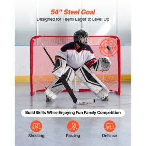 street hockey goal, heavy duty steel street + roller hockey nets, durable hockey net for indoor outdoor use, lightweight portable training, easy assembly for backyard park garage, 55.9 x 44.5 in