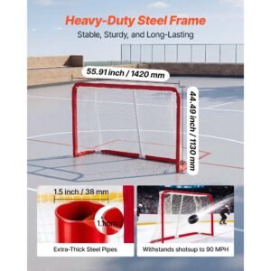 street hockey goal, heavy duty steel street + roller hockey nets, durable hockey net for indoor outdoor use, lightweight portable training, easy assembly for backyard park garage, 55.9 x 44.5 in