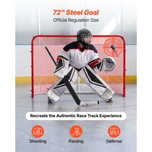 street hockey goal, heavy duty steel street + roller hockey nets, durable hockey net for indoor outdoor use, lightweight portable training, easy assembly for backyard park garage, 72 x 48 in