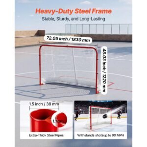 street hockey goal, heavy duty steel street + roller hockey nets, durable hockey net for indoor outdoor use, lightweight portable training, easy assembly for backyard park garage, 72 x 48 in