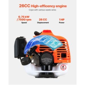 string trimmer, 26cc 2 in 1 weed wacker gas powered, 17" cordless grass trimmer with 10" brush cutter, shoulder strap & 3t blade, 2 stroke heavy duty gas weed wacker for quick grass cleaning