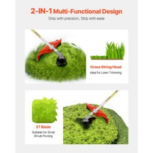 string trimmer, 26cc 2 in 1 weed wacker gas powered, 17" cordless grass trimmer with 10" brush cutter, shoulder strap & 3t blade, 2 stroke heavy duty gas weed wacker for quick grass cleaning