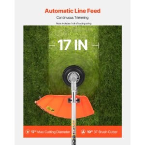 string trimmer, 26cc 2 in 1 weed wacker gas powered, 17" cordless grass trimmer with 10" brush cutter, shoulder strap & 3t blade, 2 stroke heavy duty gas weed wacker for quick grass cleaning