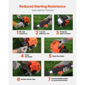 string trimmer, 26cc 2 in 1 weed wacker gas powered, 17" cordless grass trimmer with 10" brush cutter, shoulder strap & 3t blade, 2 stroke heavy duty gas weed wacker for quick grass cleaning