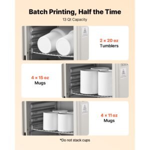 sublimation oven machine, 13 qt, fits 20oz tumblers, with 1 heat air gun, 50 shrink films, 1 tape and 2 heat gloves, oven for sublimation blank tumblers, mugs, bowls, off white