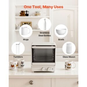 sublimation oven machine, 13 qt, fits 20oz tumblers, with 1 heat air gun, 50 shrink films, 1 tape and 2 heat gloves, oven for sublimation blank tumblers, mugs, bowls, off white