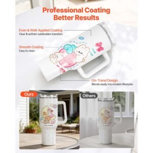 sublimation tumblers, 8 pack, 40 oz tumblers bulk with handle, stainless steel sublimation cups with lids and straws, double wall insulated tumbler blank, for diy personalized customization