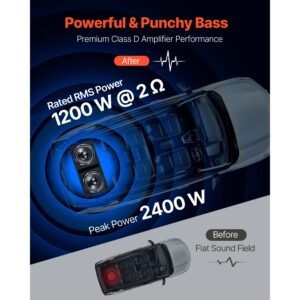 subwoofer bass package, 12 in, 1200w rms, dual car audio subwoofer and amp package, with loaded enclosure, separate amplifier, and wiring kit, for various vehicles trunks, car audio systems