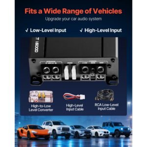 subwoofer bass package, 12 in, 1200w rms, dual car audio subwoofer and amp package, with loaded enclosure, separate amplifier, and wiring kit, for various vehicles trunks, car audio systems
