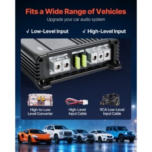 subwoofer bass package, 12 in, 490w rms, dual car audio subwoofer and amp package, with loaded enclosure, separate amplifier, and wiring kit, for various vehicles trunks, car audio systems
