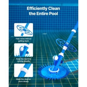 suction pool cleaner, automatic pool vacuum cleaner, suction side automatic pool cleaner, suction vacuum pool sweeper with 12 hoses, for in ground pool and above ground pool up to 20 x 35 ft