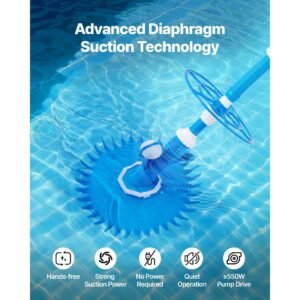 suction pool cleaner, automatic pool vacuum cleaner, suction side automatic pool cleaner, suction vacuum pool sweeper with 12 hoses, for in ground pool and above ground pool up to 20 x 35 ft