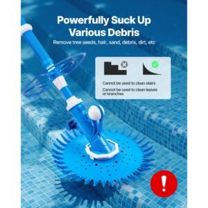 suction pool cleaner, automatic pool vacuum cleaner, suction side automatic pool cleaner, suction vacuum pool sweeper with 12 hoses, for in ground pool and above ground pool up to 20 x 35 ft
