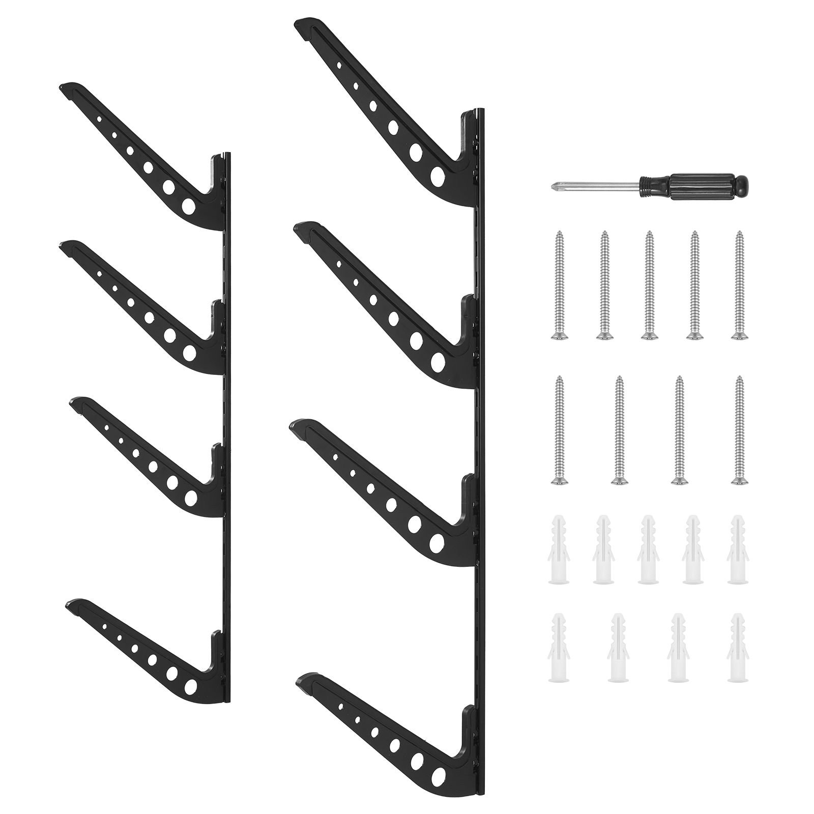 surfboard wall mount, 4 tiers horizontal surfboard rack for storage and display, adjustable height metal board stand organizer, surf board holder for snowboards, kiteboards, shortboard, skis