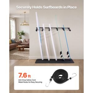 surfboard wall mount, 5 tiers vertical surfboard rack for storage and display, adjustable metal board stand organizer with sponge pad, surf board holder for snowboards, kiteboards, shortboard