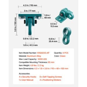 swing hangers, 4 pack heavy duty swing brackets, 5000 lbs capacity, screws bolts included, smooth dual bearing, aluminum alloy hangers, for playground porch yoga chair wooden indoor outdoor