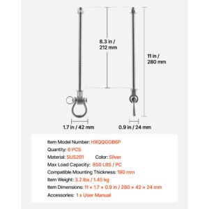 swing hangers, 6 pack heavy duty swing brackets, 850 lbs each load capacity, smooth bearing, stainless steel hangers, ideal for hammocks playground porch yoga boxing bag indoor outdoor, silver