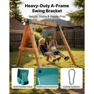 swing set brackets, heavy duty a frame set hardware, with 2 a frame swing brackets & 2 seats & 4 hangers, for playground backyard park equipment mounting parts outdoor, hardware included, green