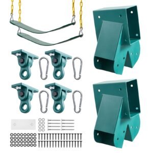 Swing Set Brackets, Heavy-Duty A-frame Set Hardware, with 2 A-Frame Swing Brackets & 2 Seats & 4 Hangers, for Playground Backyard Park Equipment Mounting Parts Outdoor, Hardware Included, Green