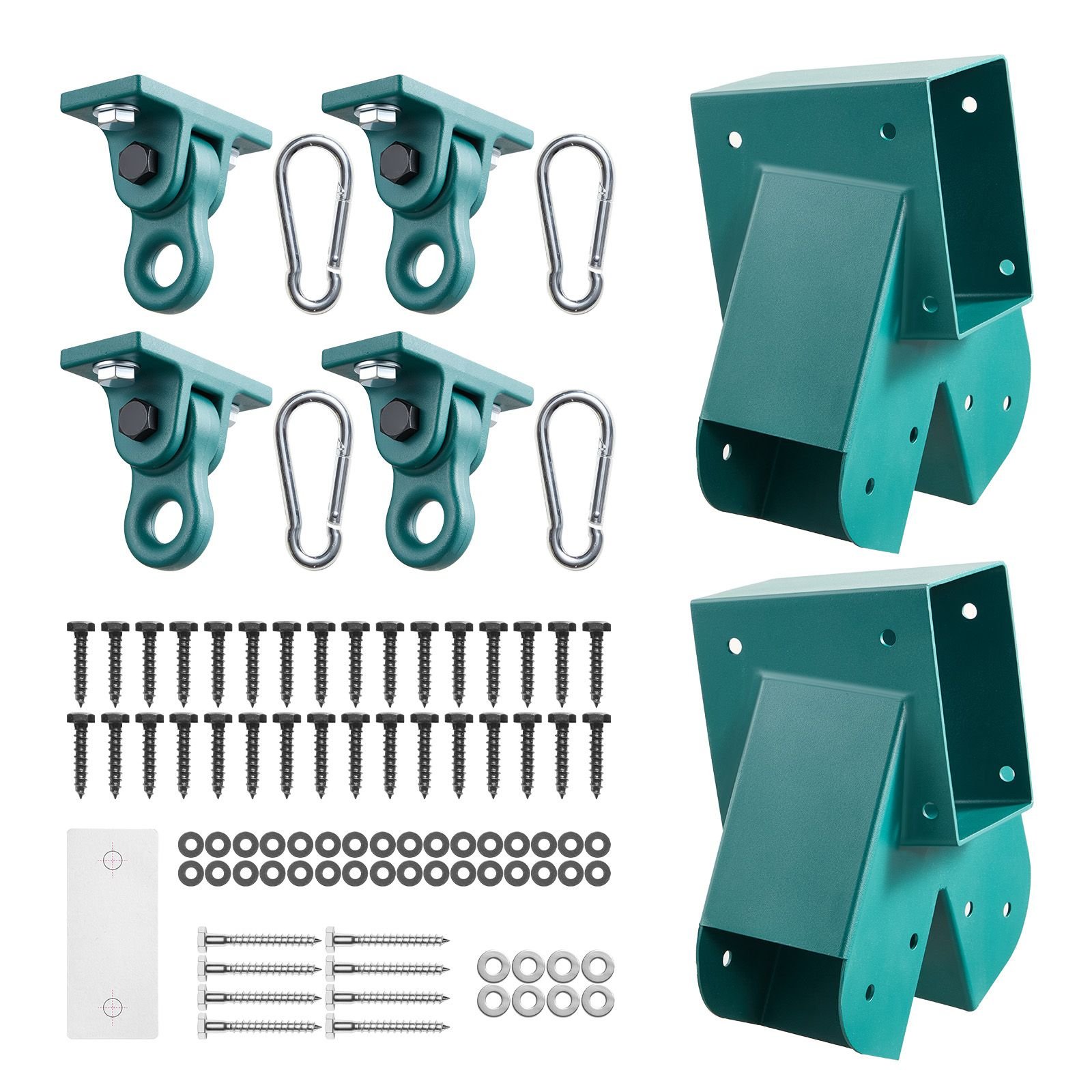 swing set brackets, heavy duty a frame set hardware, with 2 a frame swing brackets & 4 hangers, sturdy for playground backyard park equipment mounting parts outdoor, hardware included, green