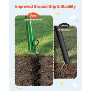 swing set for backyard, 40 in saucer swing seat with heavy duty a frame metal stand, 440 lbs load capacity, reinforced with spiral ground anchors, swingset outdoor for kids, green and colorful