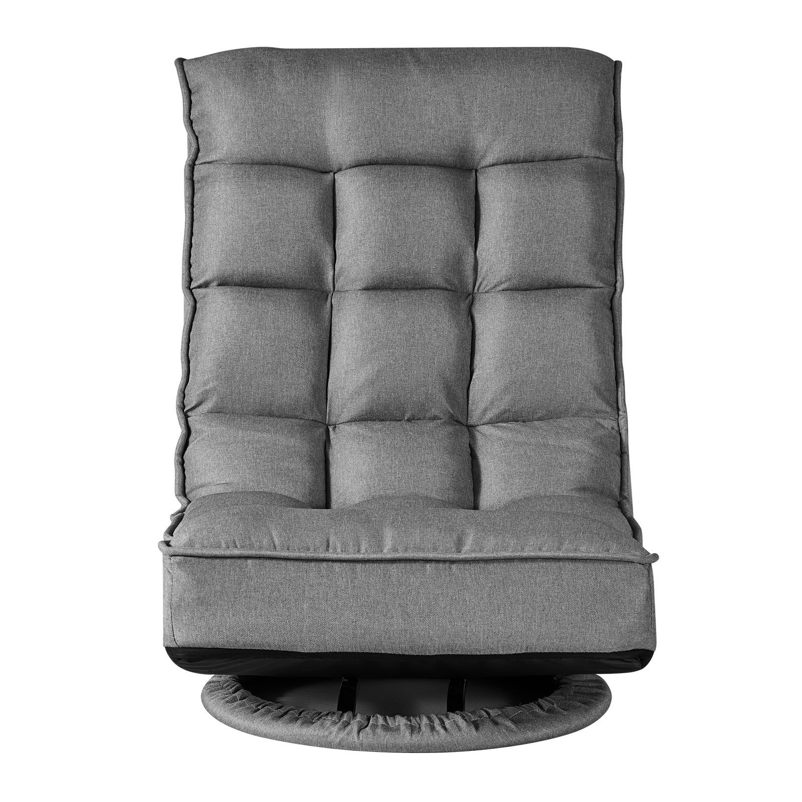 swivel floor gaming chair, 360 degree rotating floor chair with 4 adjustable position folding backrest, metal frame with recycled foam and linen fabric, for watching tv, reading, relaxing, gray