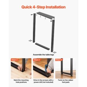 table legs, 29.1" h x 17.7" w square steel furniture legs, modular design, easy assembly, 2204 lbs max load heavy duty, for home office desk, workbenches, dinner bar tables, set of 2, black