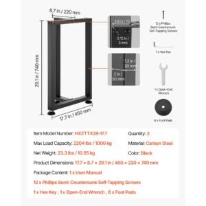 table legs, 29.1" h x 17.7" w square t shape steel furniture legs, modular design, easy assembly, 2204 lbs max load heavy duty, for home office desk, dinner table, workbenches, set of 2, black