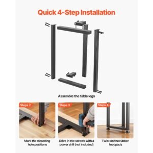 table legs, 29.1" h x 17.7" w square t shape steel furniture legs, modular design, easy assembly, 2204 lbs max load heavy duty, for home office desk, dinner table, workbenches, set of 2, black