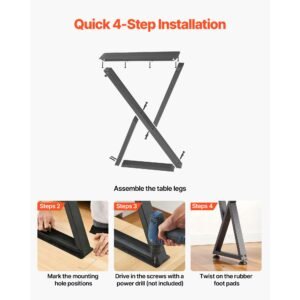 table legs, 29.1" h x 18.6" w steel furniture legs, modular design, easy assembly, 2204 lbs max load heavy duty, z shape for home office desk diy, coffee dinner tables, workbench,2 pcs, black